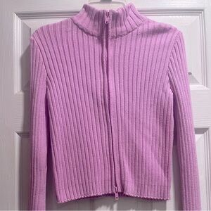 Pink Brandy Melville cropped ribbed zip up jacket